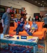 Friends Central Perk orange couch in retail store interior