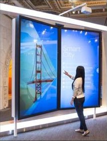 Smart City interactive screen showing Golden Gate Bridge
