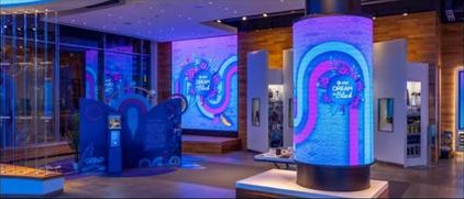 HBO Max colorful illuminated retail columns