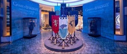 Game of Thrones store activation with castle banners and chess pieces